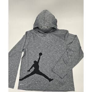 Jordan Dri Fit Hoodie Shirt Boys Large Gray Jumpman Athletic Pullover